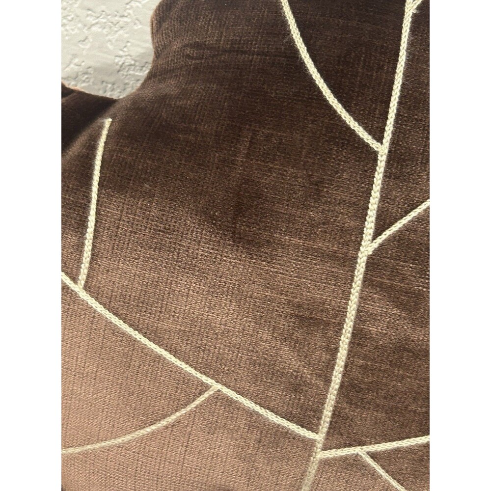 Martha Stewart Accent Pillow Brown Velvet Maple Leaf Fall Embroidered Veins - Picture 2 of 5